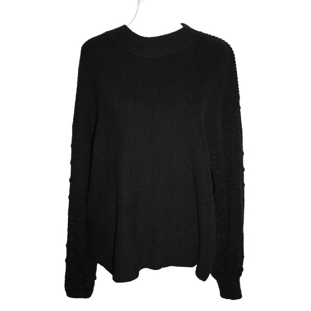 Vince Camuto Sweater Womens Size XXL Black Textured Polka Dot Crewneck
